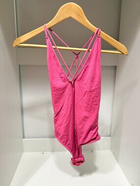 Sam Edelman Hot Pink Strappy Plunge Neck Bodysuit